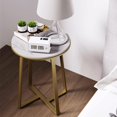 thumbnail image 5 of Round End Tables, Small Side Table White Marble Texture MDF Top,Metal Frame Gold Color, Tall End Table for Bed Room,Coffee Tea End Table for Living Room (White Marble+Gold), 5 of 17