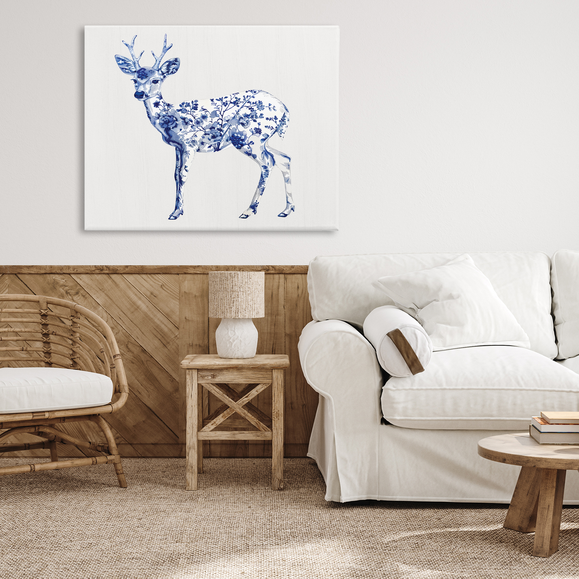 Graceful Toile Deer Canvas Wall Art, design by Lettered and Lined