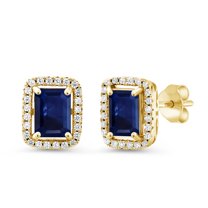 Gem Stone King 2.90 Ct Octagon Blue Sapphire 18K Yellow Gold Plated Silver Earrings