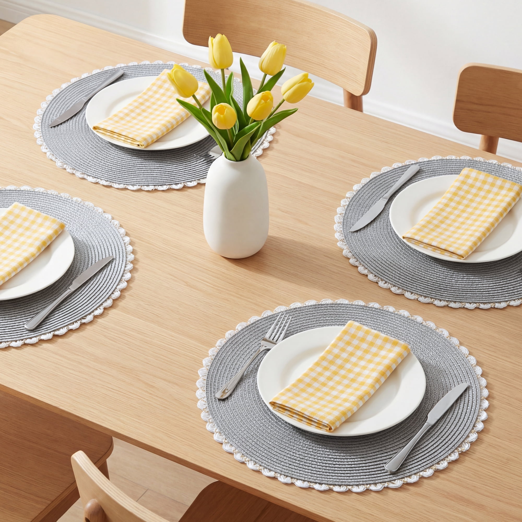 Unique Bargains Round Placemats Set of 6 Woven Table Mats Light Gray 15.7x15.7inch