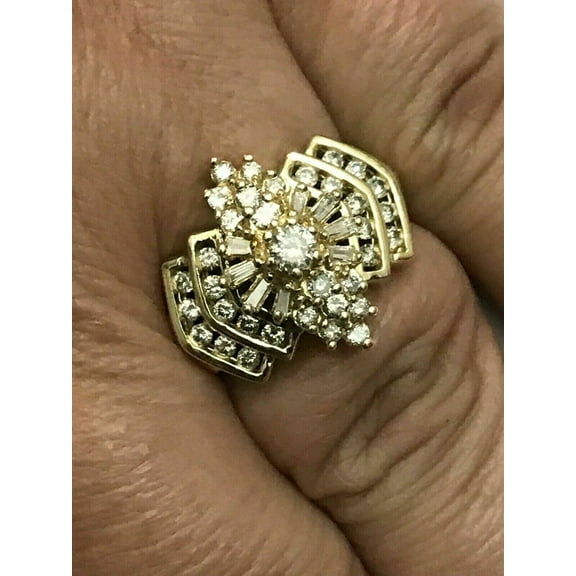1Ct Round Cut Lab-Created Diamond Wedding Cluster Ring 14k Yellow Gold Finish
