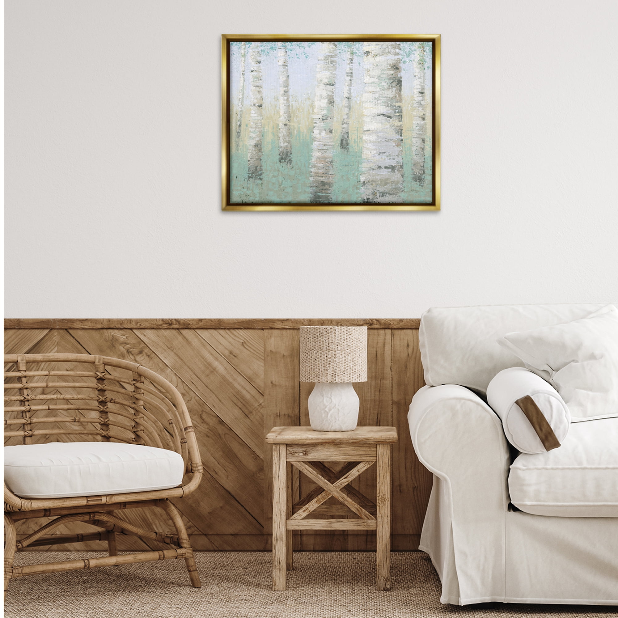 Stupell Industries Blue Birch Forest Landscape & Nature Painting Gold Floater Framed Canvas Art Print Wall Art, 31 x 25
