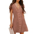 thumbnail image 1 of VISgogo Mini vestido de mujer, manga corta, cuello en V, cierre de botones, estampado de puntos, vestido de verano para uso diario informal VISgogo  moda, 1 of 2