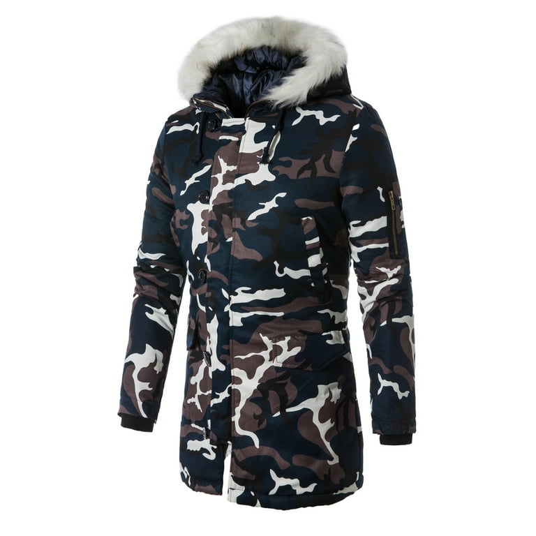 Camo jacket with blue fur hood sales