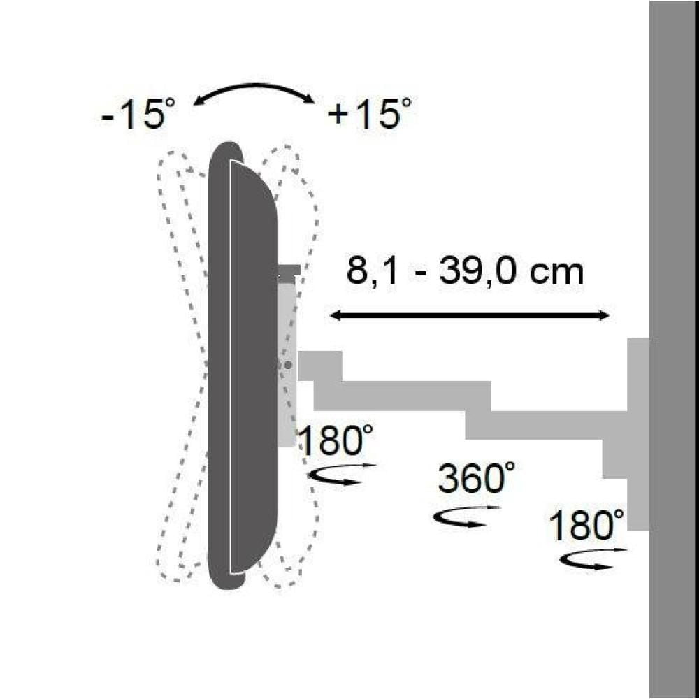 Techly Support mural inclinable/pivotant pour téléviseur LCD/LED de 13" à 30" 3 articulations Inclinaison +/-12° 180° horizontalement VESA jusqu'à 100x100 mm, Noir