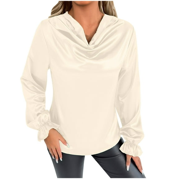 YABCSAZ Women's Long Sleeve Silk Shirts Plus Size Loose Casual Shirts Tops Oversized Solid Color Blouse Tops