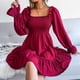 thumbnail image 5 of Moda mujer Casual manga larga Color sólido cuello cuadrado acampanado manga larga volantes vestido de columpio Fridja  NMB3063, 5 of 5