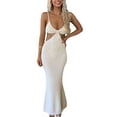 thumbnail image 6 of Douhoow  Women Cut Out Dress Knitted Spaghetti Strap Long Dress Summer Bodycon Dress, 6 of 6