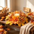 thumbnail image 2 of Fall Harvest Candle Ring Wreath, 11.02in Outer Dia Artificial Maple Leaf Pumpkin Berry Candle Holder Wreath, Thanksgiving Table Centerpiece Decor, 2 of 6