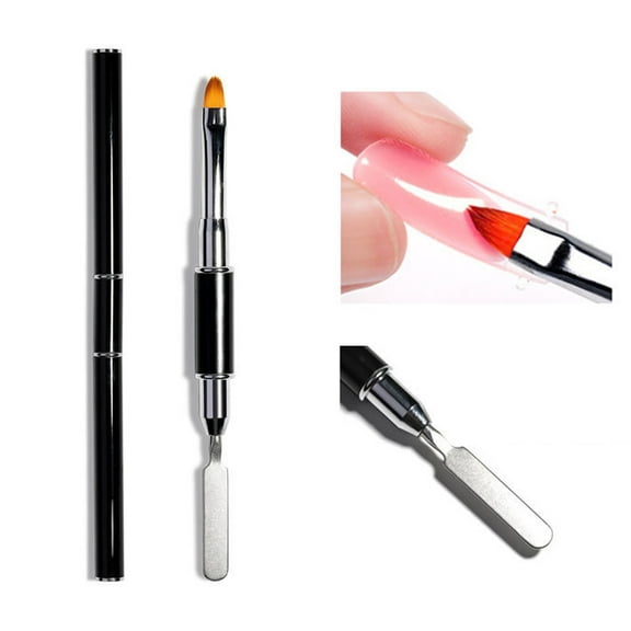 opvise Universal Nail Art Pen Easy Use Stainless Steel Dual Ended 2 in 1 Gel Nail Brush for Home