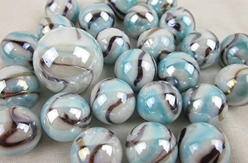 25 Glass Marbles WHITE TIGER Brown/Blue game pack Iridescent Shooter Swirl 