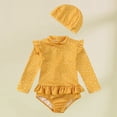 thumbnail image 3 of Hienoo Toddler Girl One-Piece Swimsuit Long Sleeve Ruffle Rash Guard Bathing Suit with Hat, 3 of 3