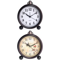 Unique Bargains 2 Pcs Vintage Desk Clock Silent Retro Battery Operated White/Red