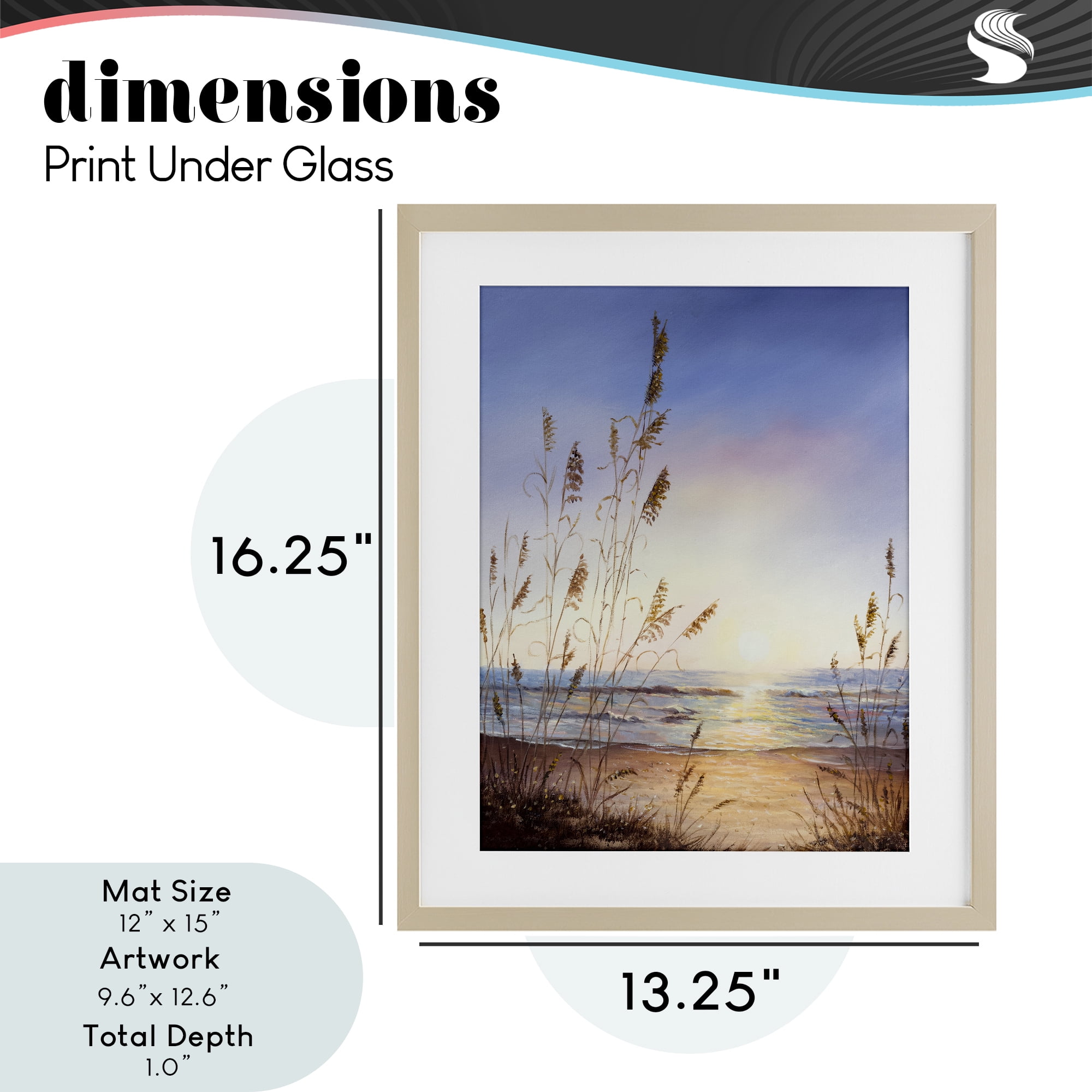 Seascape with Sunlit Grasses Birch Framed Print Under Glass, design by Michelle Faber