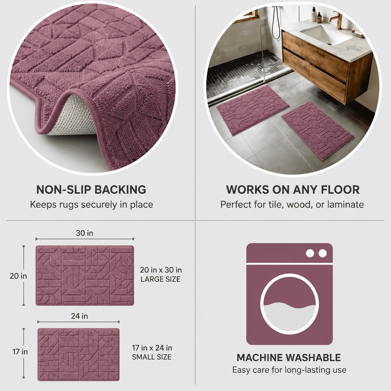 Better Homes & Gardens 2-Piece Paver Diamond Tufted Memory Foam Bath Rug Set, Violet Gem, 17 in x 24 in & 20 in x 30 in