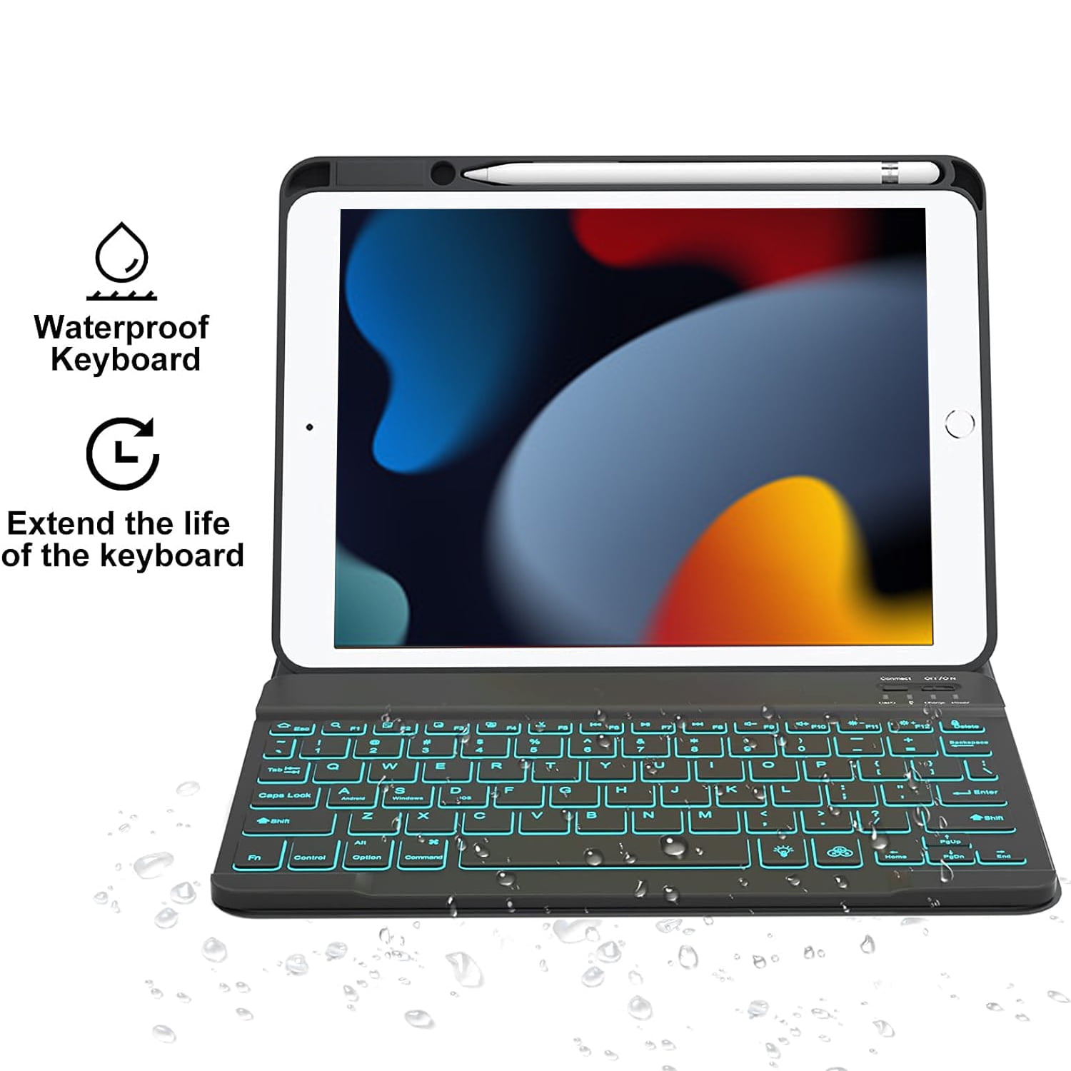 Vinci iPad 9th/8th/7th Generation Keyboard Case 10.2 inch 2021/2020/2019, iPad Pro 10.5-inch Case with Keyboard,iPad Air 3 2019, 7 Color Backlit Removable Wireless Folio Keyboard Tablet Cover(Black)