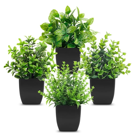 4 Pack Mini Black Bathroom Decor Fake Plants Artificial Greenery for Christmas Decor Office Farmhouse