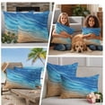 thumbnail image 4 of 2 Pack Outdoor Waterproof Throw Pillows, Watercolor Ocean Blue Foamy Wave Decorative Square Pillow Case Patio Pillows for Chair Couch Sofa 16x16in, 4 of 9