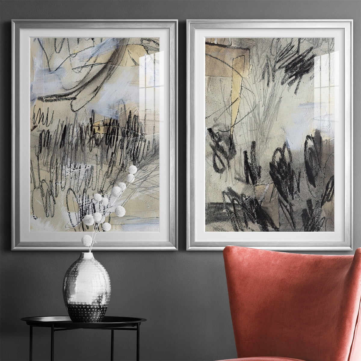 Wexford Home Masked Notes III Premium Framed Print, 18.5" x 24.5" - Ready to Hang, Silver (Set of 2)
