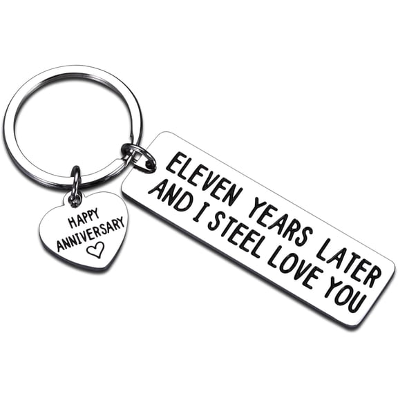 Valentines Gifts for Him 11 Year Anniversary for Her 11th Wedding Anniversary Keychains for Husband from Wife 11th Anniversary Steel Gifts Happy Anniversary Eleven Anniversary Keychain Gifts