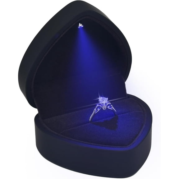 Luxury LED Lighted Engagement Ring Box - Heart Shaped Elegant Black Ring Case for Wedding Rings, Perfect for Proposal, Anniversary, Ceremony, and Gift Giving