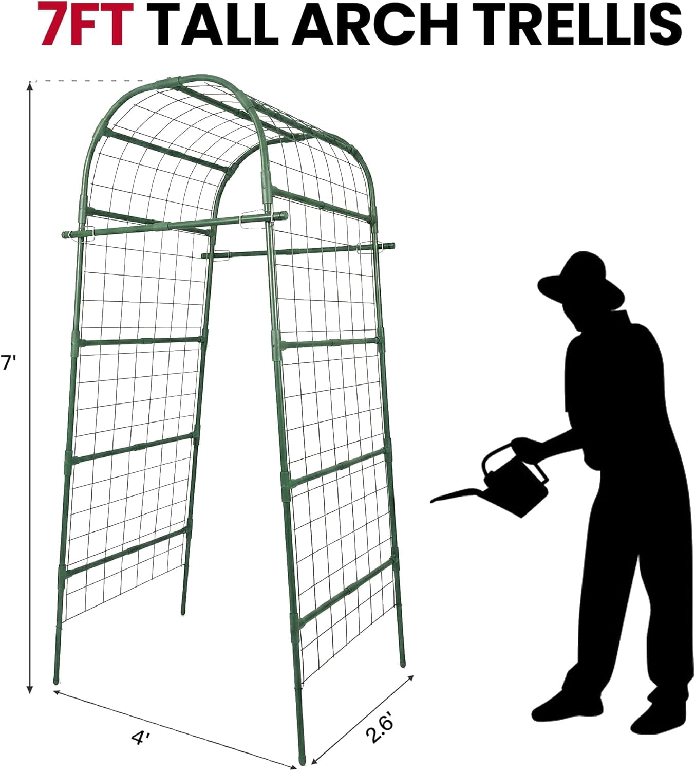 Garden Arch Trellis for Climbing Plants Outdoor, 7 Ft Tall Cucumber Trellis for Raised Bed, Metal Archway Arbor Trellis Support for Vegetables Beans Squash Peas Grape Vines Flowers