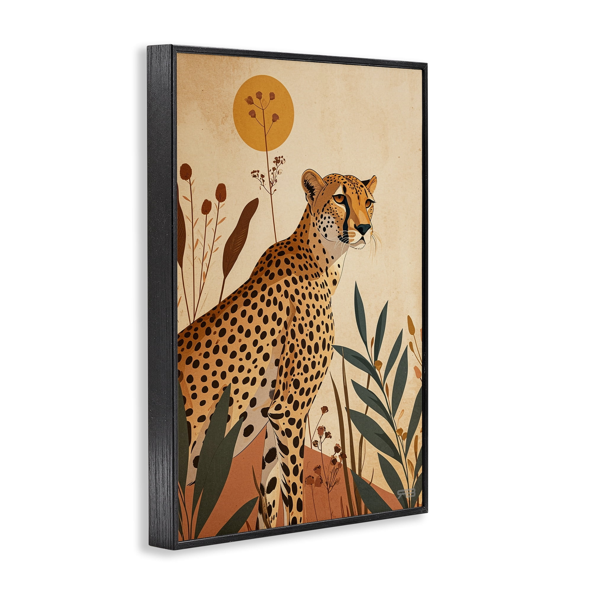 Stupell Industries Cheetah & Boho Plants Animals & Insects Painting Black Framed Art Print Wall Art, 16 x 24