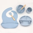 thumbnail image 1 of Vajilla de silicona para bebé, complemento alimenticio, cuenco, cuchara, tenedor, taza de agua, compartimento para babero, plato redondo, 1 of 6