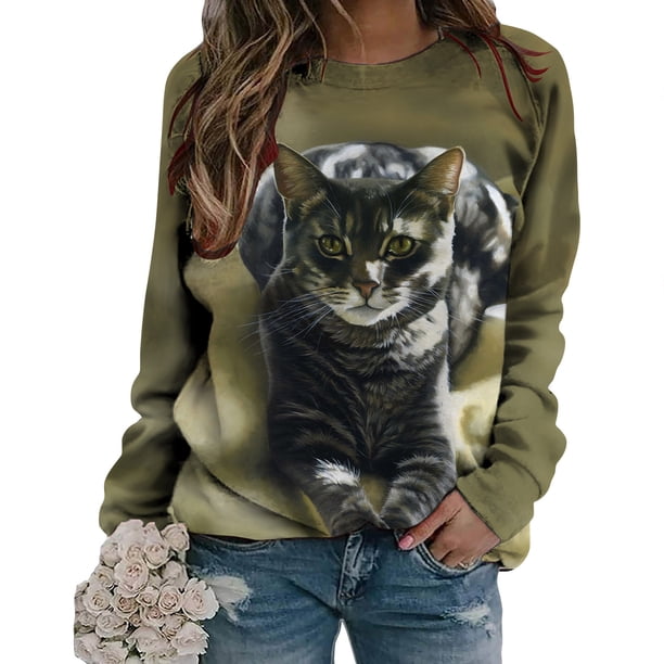 Camisas Para Mujer Moda Animalia Impreso Manga Larga Cuello Redondo Casual Tee Tops Blusa Odeerbi ODB123944