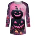 thumbnail image 6 of IYYVV Womens Halloween Shirts 3/4 Sleeve Tops Round Neck Funny Graphic Tees Trendy Comfy Halloween Costumes for Women Adult Dark Purple S, 6 of 8