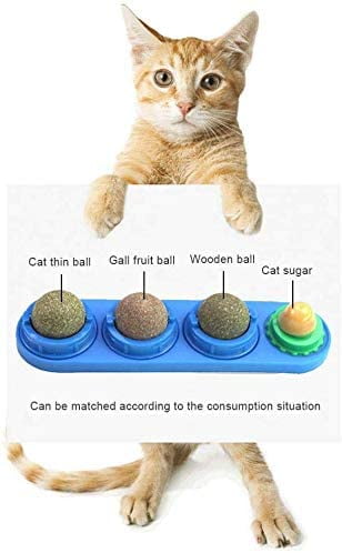 POPETPOP Catnip Toys Lickable Cat Treats Stick-On Wall Toy with Adhesive Sticker Cat Nutrition Treat Ball Cat Toys Catnip Ball for Cats Set 
