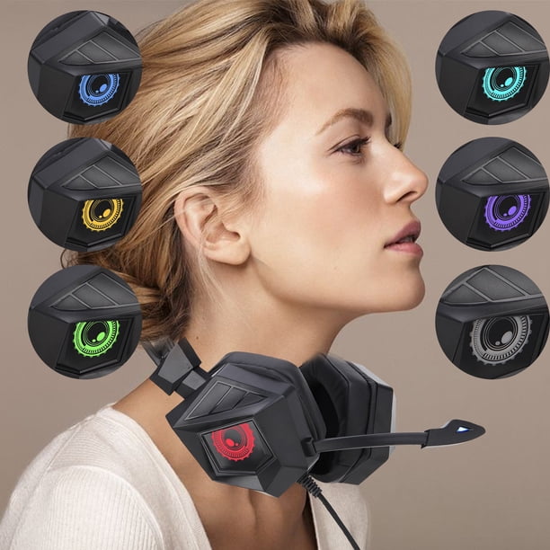 Auriculares Bluetooth, Auriculares inalámbricos, Auriculares Bluetooth supraaurales para juegos, Auriculares con sonido envolvente, Micrófono con cancelación de ruido y luces.