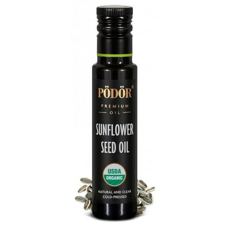 PÖDÖR Premium Organic Sunflower Seed Oil - 3.4 fl. Oz. - Cold-Pressed  100% Natural  Unrefined and Unfiltered  Vegan  Gluten-Free  Non-GMO in Glass Bottle