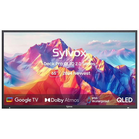 SYLVOX Outdoor TV, 65'' QLED Smart TV, Newest Google TV with Dolby Atmos, Support Google Assistant, 4K 1000nits Weatherproof TV for Partial Sun (Deck Pro QLED 2.0 New)