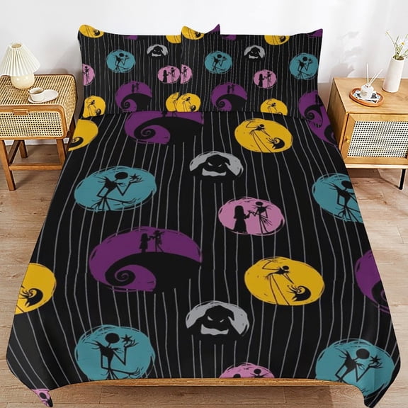 The Nightmare Before Christmas Duvet Cover Set, 3 Piece Bedding Set 86"x70" Double Sided Printing Decorative Comforter Cover Set (1 Duvet Cover 2 Pillow Shams)