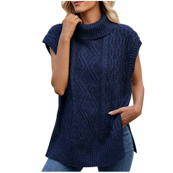 cfhntfmh Womens Fall Tops Trendy Sweater Vest Women Knit Tank Tops Turtleneck Cap Sleeve Loose Shirts Vacation Casual Outfits