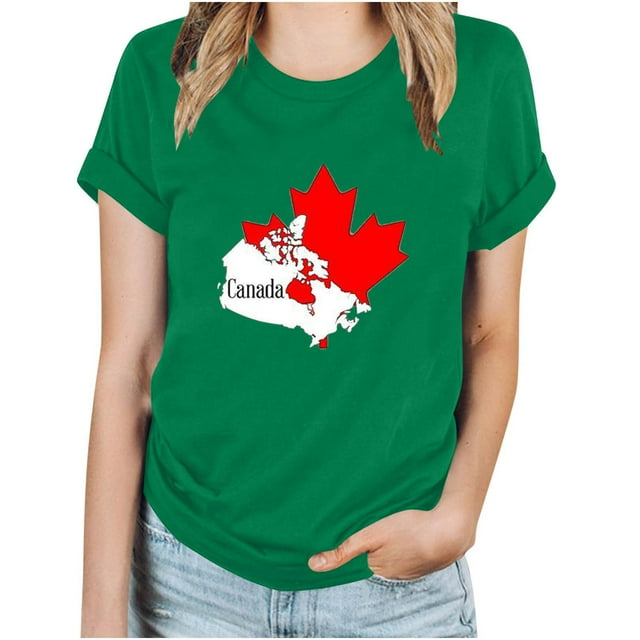 FAIWAD T-Shirt d'Été pour Femmes Fête du Canada Léger à Manches Courtes Col Rond T-Shirts Hauts Imprimé Graphique Blouses de Détente Basiques