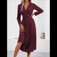 thumbnail image 5 of Vestido de Larga para Mujer, Elegante, con Escote en V, Holgado, para Invitadas de Boda, Fiestas, Formales, para Otoño. Rojo Púrpura XL, 5 of 9