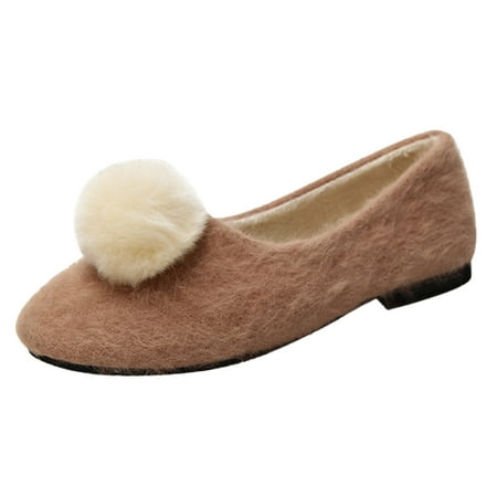 

TAIAOJING Women s Shoes Shoes Round Toe Shoes Flat Retro Solid Color Shoes Ballet Furry Ball Shoes Zapatillas