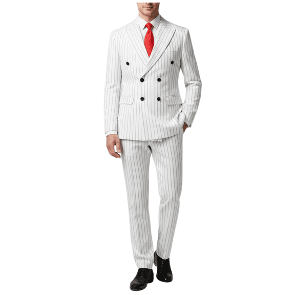 HBDesign Mens Summer 2 Piece Double Breasted Suit Set Quick Dry Peak Lapel Blazer Pants Business Formal Wedding