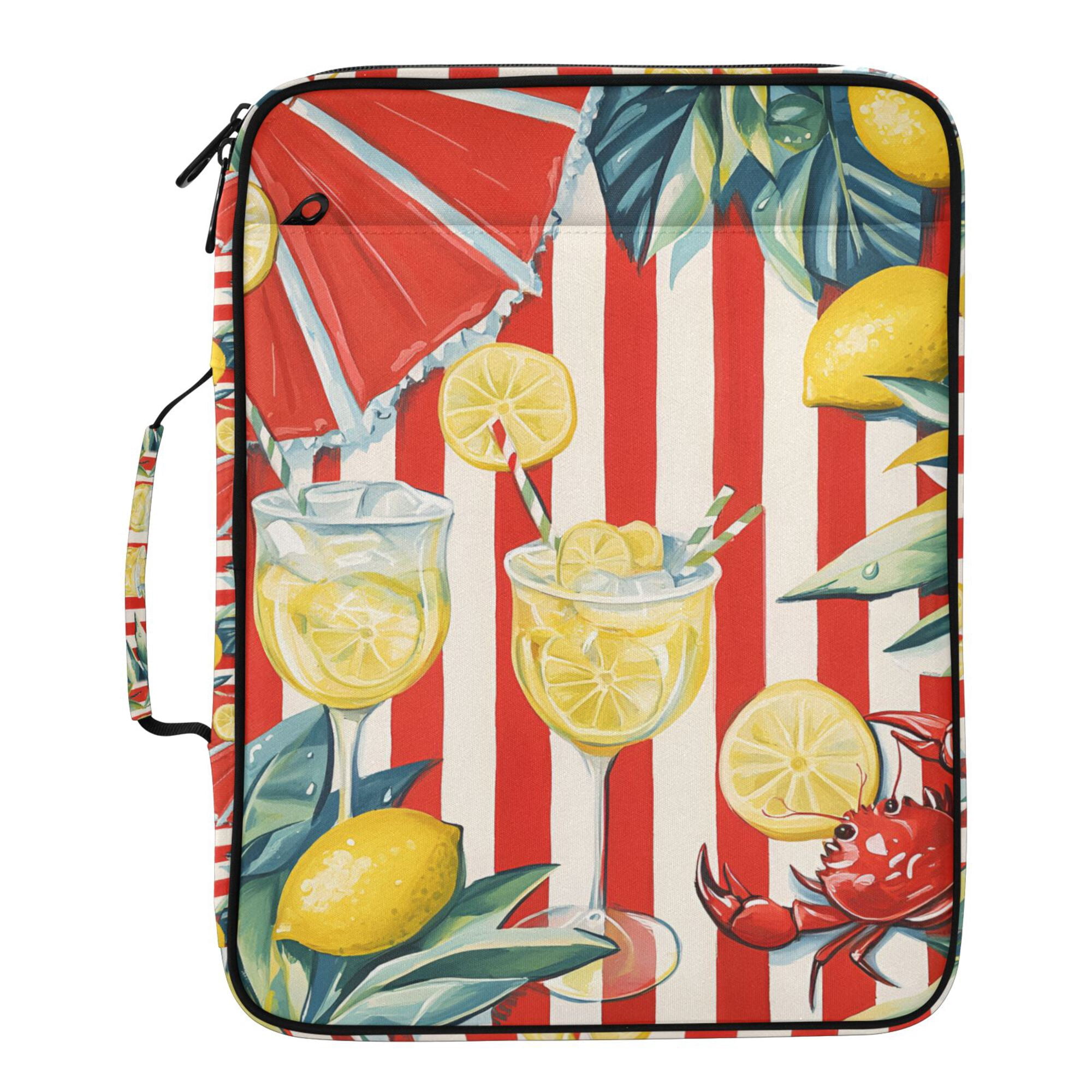 FORMRS Accordion File Folder A4 Size 7-Pocket Expanding Document Organizer Bag with 3 Ring Binder, White Striped Lemon