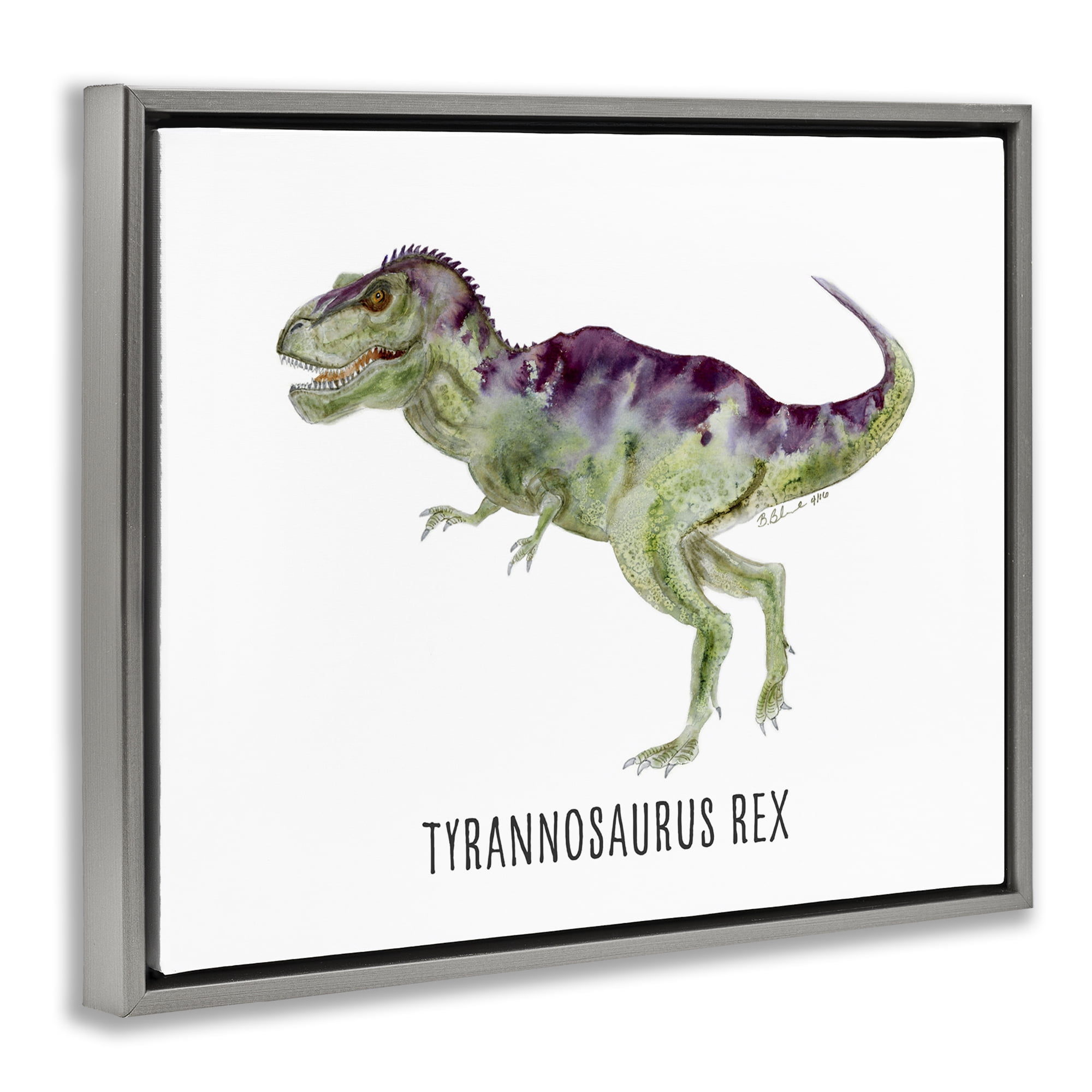 Stupell Industries Tyrannosaurus Rex Dinosaur Learning Animals Painting Gray Floater Framed Canvas Art Print Wall Art, 21 x 17