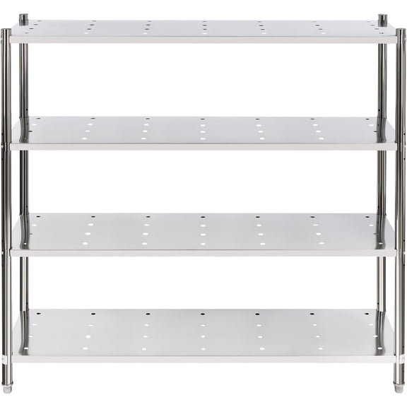 4 Tier Stainless Steel Shelf Unit, 60" x 18.5", 330lbs Capacity, Modern Style, Adjustable, Heavy Duty, Commercial Kitchen Storage Shelves