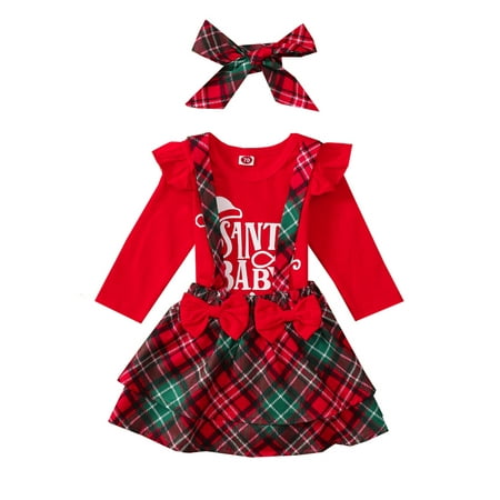 

Meihuida Christmas Baby Girls Outfit Long Sleeve Romper Suspender Skirt
