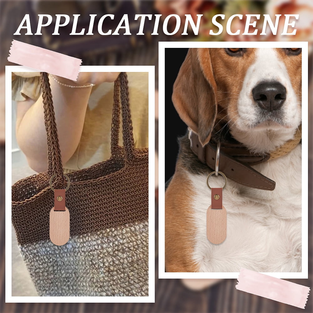 25Pcs Leather Wood Keychains Wood Blank Keychain Bulk Imitation Leather Strap Unfinished Wooden Oval Engraving Pendant Key Chains Tags