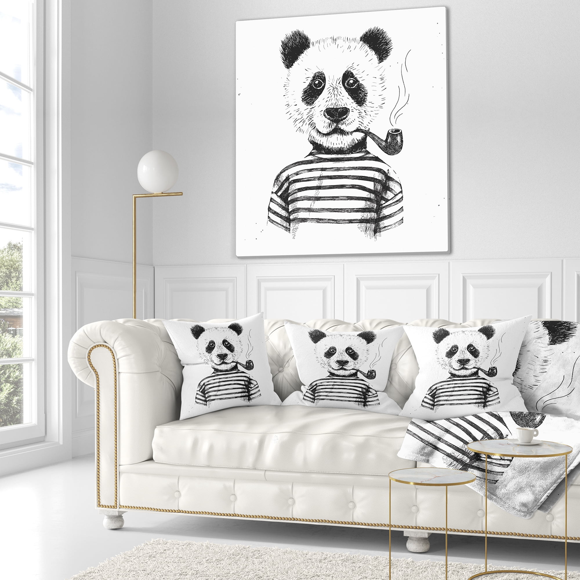 Designart Hipster Pandas Black and White - Animal Throw Pillow - 18x18