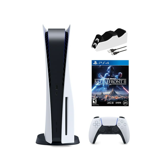 2022 New PlayStation Disc Version Gaming Console with Ultra Fast SSD, Wireless Controller, Star Wars Battlefront II & Mytrix Controller Charging Dock