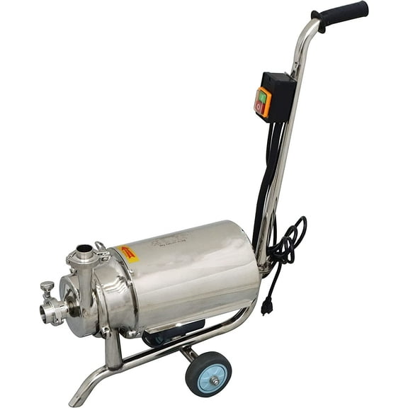 EQCOTWEA Sanitary Grade Beverage Centrifugal Pump 304 Stainless Steel with Wheel and Switch Portable 3T/H