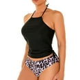 thumbnail image 4 of pimelu Bathing Suit Womens Swimsuits Two Piece Swimsuits for Women Tankini Sets Slim Strap Halter Tankini Sets with Drawstring Summer Vintage Leopard Swimwear with Trunks, 4 of 7