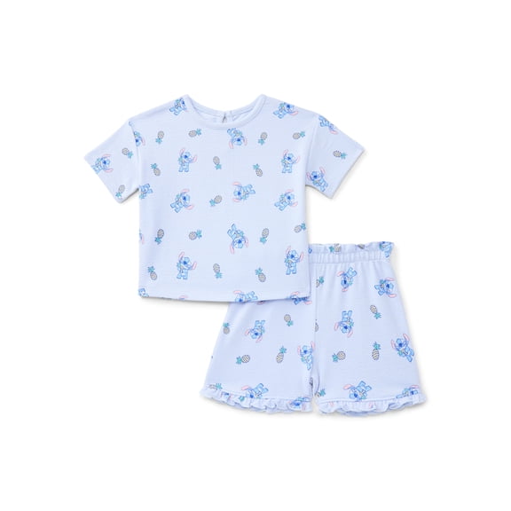 Lilo & Stitch Baby Girls Pineapples Textured Knit Top and Ruffle Shorts Set, 2-Piece, Sizes 0M-24M